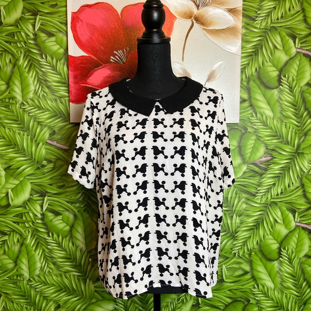 ⚡️🐩Poodle Print Blouse Peter Pan Collar 🐩⚡️